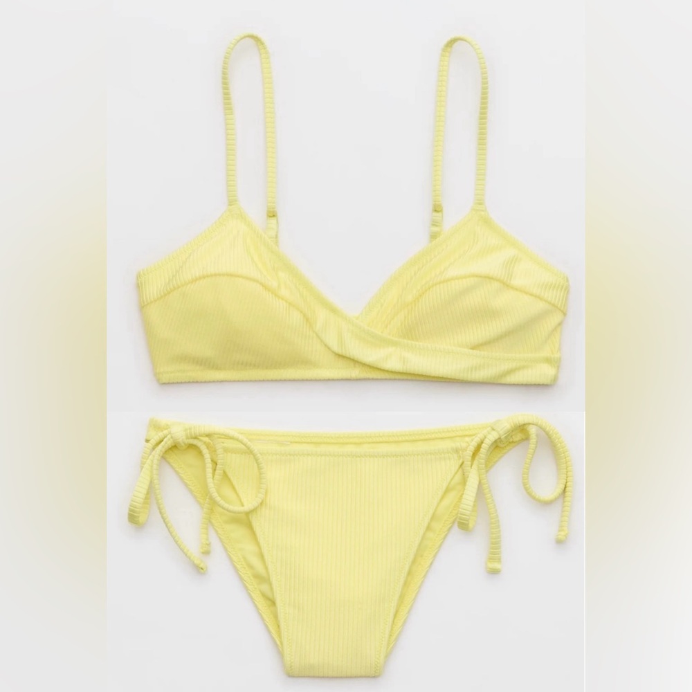 NWT Aerie Shine Rib Twist Scoop Bikini Top & Cheekiest Bottom XS